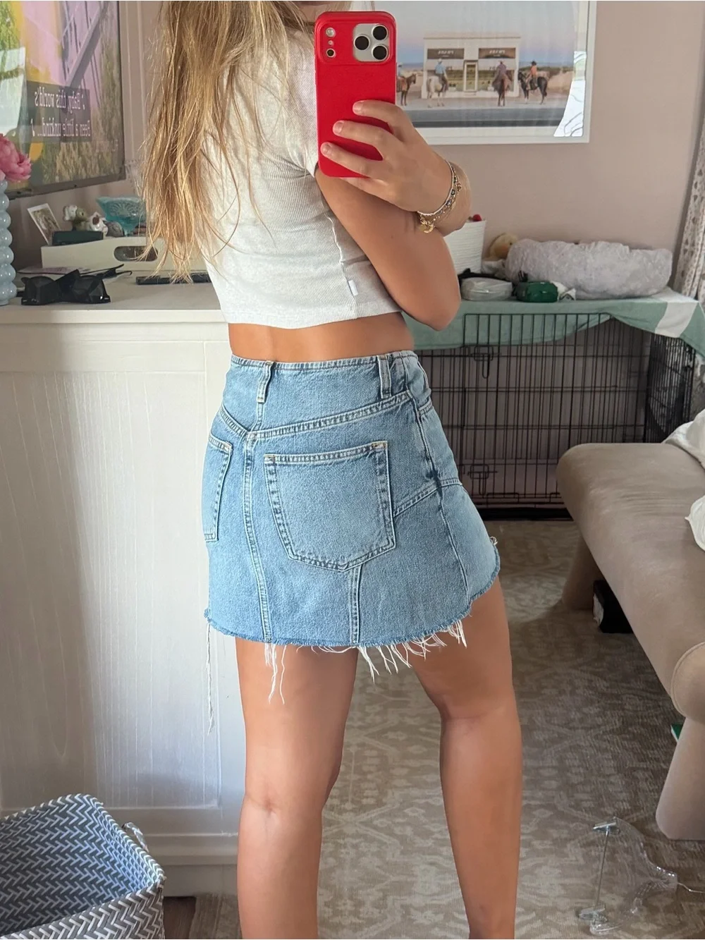 Reformation Light Blue Denim Mini Skirt with Raw Hem